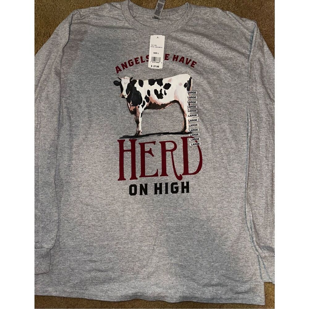 Christmas Cow Angels Long Sleeve T-Shirt women size Large NWT